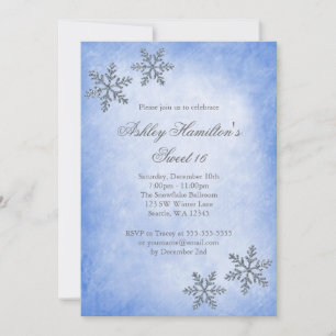 Sweet 16 Winter Wonderland Sparkle Snowflakes Blue Invitation