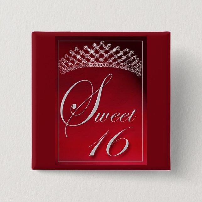 Sweet 16 with a tiara! 2 inch square button (Front)
