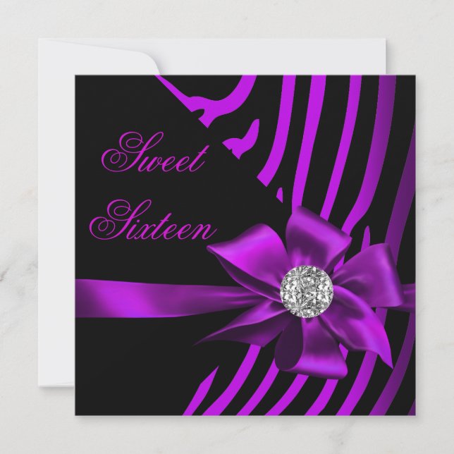 Sweet 16 Zebra Purple Pink Silver Black Party Invitation (Front)