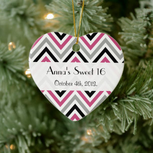Sweet 16 - Zigzag Pattern, Chevron - Grey Pink Ceramic Ornament