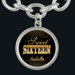 Sweet 16th Birthday | Black and Gold Bracelet<br><div class="desc">A Sweet 16th Birthday Bracelet ready for you to personalize. A wonderful and memorable keepsake for her. 😊A modern design featured in a black and gold with glitter confetti ready for you to personalize. ✔Note: Not all template areas need changed. 📌If you need further customization, please click the "Click to...</div>