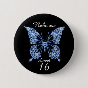 Sweet 16th Birthday Butterfly Personalized 2 Inch Round Button