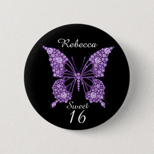 Sweet 16th Birthday Butterfly Personalized 2 Inch Round Button