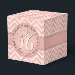 Sweet 16th Birthday Cute & Chic Rose Gold Chevron Favor Box<br><div class="desc">Add a stylish personalized touch to sweet 16 birthday party decorations with chic and pretty thank you favour boxes. Design features a girly blush pink and dark grey modern font on a trendy rose gold faux foil chevron zigzag pattern background. Text in a circle is simple to customize. These elegant...</div>