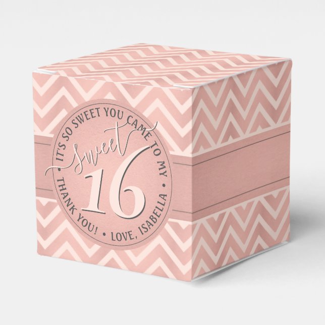 Sweet 16th Birthday Cute & Chic Rose Gold Chevron Favor Box (Front Side)