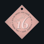 Sweet 16th Birthday Elegant Thank You Pink Party Favour Tags<br><div class="desc">Add a chic and pretty finishing touch to sweet 16 party decorations with custom thank you diamond shape favour tags. Design features a girly blush pink and dark grey modern font on a trendy rose gold faux foil background. Text in a circle is simple to customize. These elegant tags make...</div>