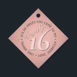 Sweet 16th Birthday Elegant Thank You Pink Party Favour Tags<br><div class="desc">Add a chic and pretty finishing touch to sweet 16 party decorations with custom thank you diamond shape favour tags. Design features a girly blush pink and dark grey modern font on a trendy rose gold faux foil background. Text in a circle is simple to customize. These elegant tags make...</div>