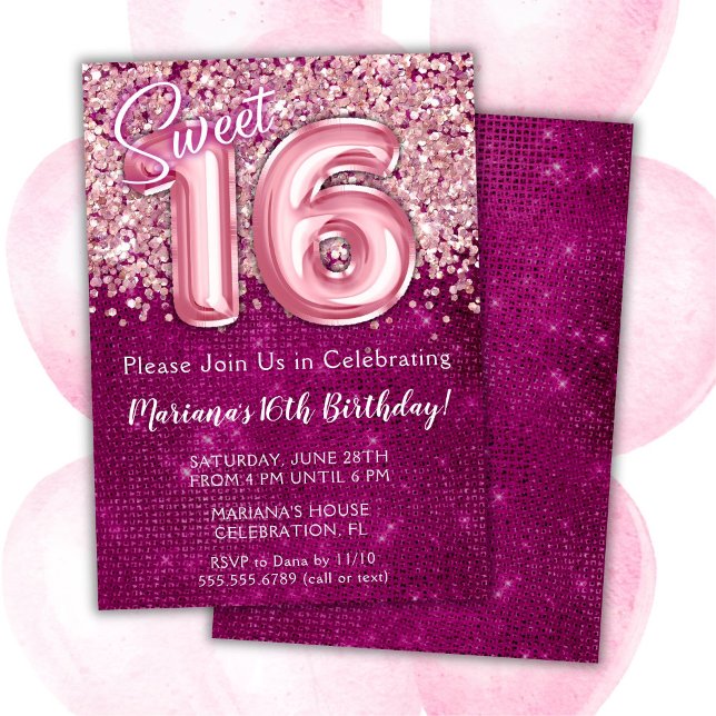 Sweet 16th Birthday Invitation Magenta Pink (Creator Uploaded)