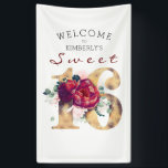 Sweet 16th Birthday Party Burgundy Red Floral Banner<br><div class="desc">Gold typography 16th birthday welcome banner</div>