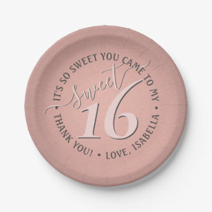 Sweet 16th Birthday Party Elegant Girly Rose Gold Paper Plate