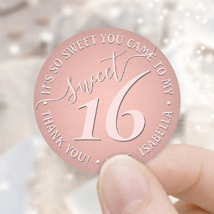 Sweet 16th Birthday Party Thank You Chic Cute Pink Classic Round Sticker