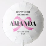 Sweet 16th Birthday pink bow helium balloon gift<br><div class="desc">Sweet 16th Birthday pink bow helium balloon gift for girl. Personalize with custom text and name. Great for party,  big luxury gifts,  decor and more.</div>