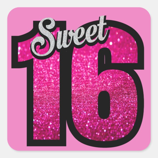 Sweet 16th Birthday Pink Gold Glitter Square Sticker (Front)