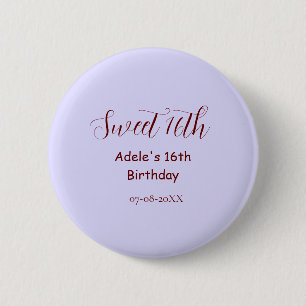 Sweet 16th birthday purple pastel mauve retro name 2 inch round button