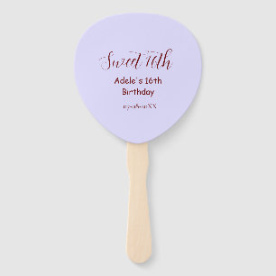 Sweet 16th birthday purple pastel mauve retro name hand fan