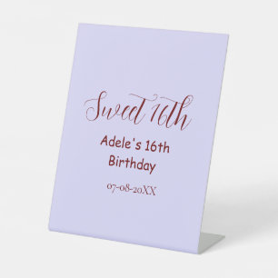Sweet 16th birthday purple pastel mauve retro name pedestal sign