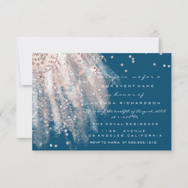 Sweet 16th Bridal Dress  Rose Gold Blue Navy Invitation (Front)
