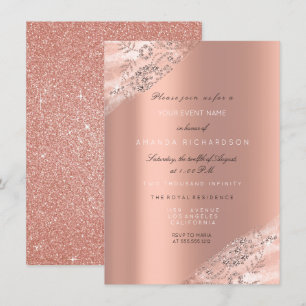Sweet 16th Bridal Dress Rose Peach Glitter Sparkly Invitation