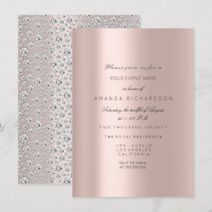 Sweet 16th Bridal Rose Pastel Pink Rose Diamond Invitation