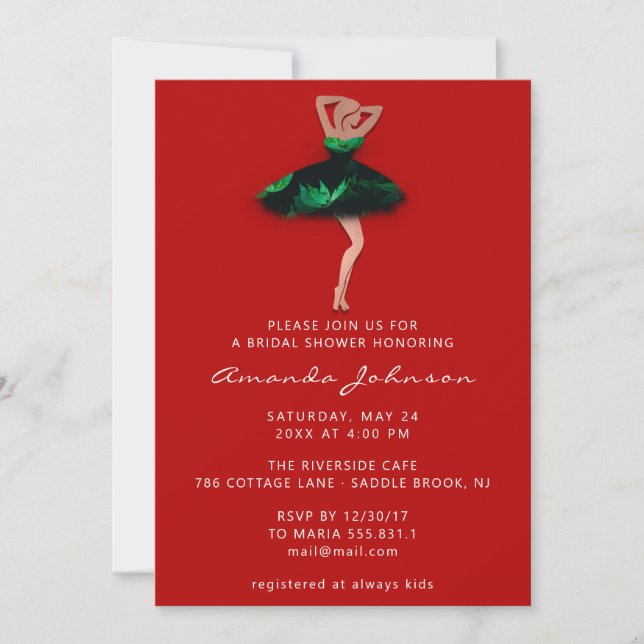 Sweet 16th Bridal Shower Red Green Dress  Invitation (Front)