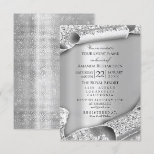 Sweet 16th Bridal Wedding 3D Rose Silver Invitation