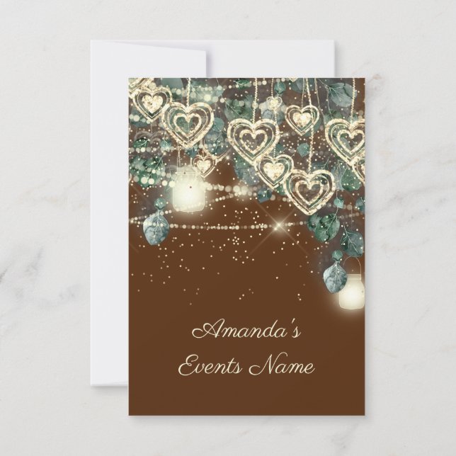 Sweet 16th Bride Rustic Wood Gold Brown Mint Heart Invitation (Back)