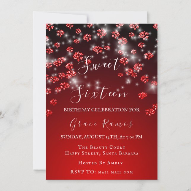 Sweet 16th Elisabeth Red Grey Silver Ombre Photo Invitation (Back)
