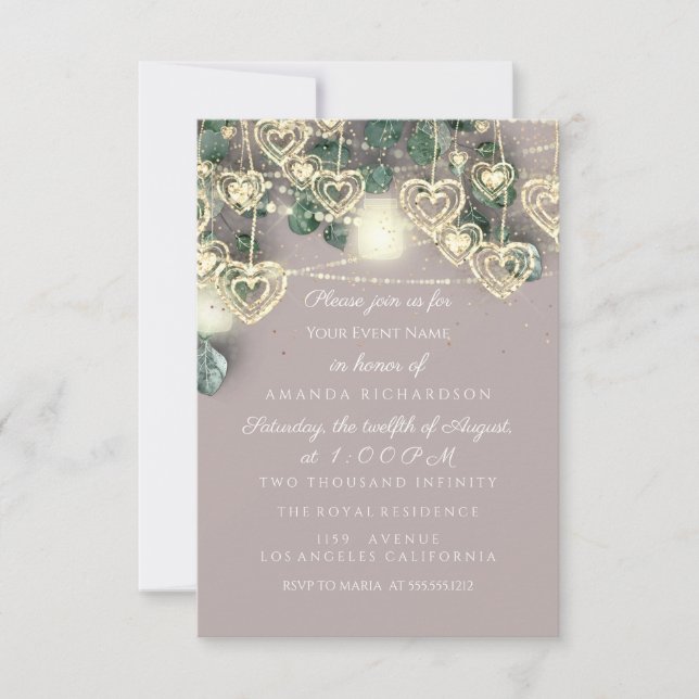 Sweet 16th Green BRIDAL Rustic Gold  Ivory Green Invitation (Front)