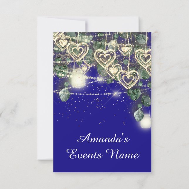 Sweet 16th Green BRIDAL Rustic Gold Royal Blue Invitation (Back)