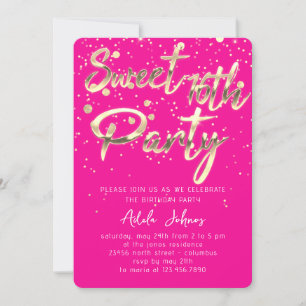 Sweet 16th Instant Download Gold Confetti Pink Invitation