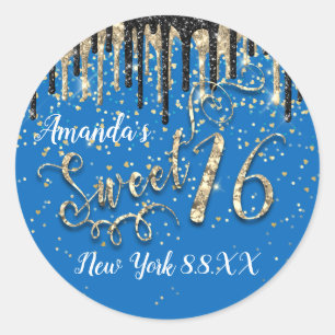 Sweet 16th Party Stars Herats Confetti Drips Gold Classic Round Sticker