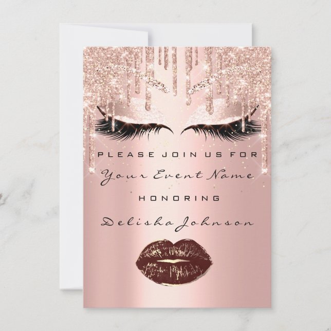Sweet 16th Rose Gold Bridal Quinceanera Makeup Invitation (Front)