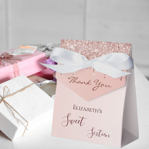 Sweet 16th rose gold glitter glam thank you favor box