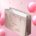 Sweet 16th sixteen 16 birthday rose gold glitter large gift bag<br><div class="desc">A gift bag for a girly and glamourous Sweet 16th birthday.  A faux rose gold background with an elegant faux rose gold glitter drips,  paint drip look. The text: Sweet Sixteen is written in dark rose gold with a large modern hand lettered style script. Tempate for a name.</div>