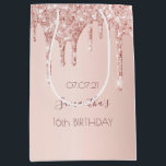 Sweet 16th sixteen 16 birthday rose gold glitter medium gift bag<br><div class="desc">A gift bag for a girly and glamourous 16th birthday.  A faux rose gold background with an elegant faux rose gold glitter drips,  paint drip look. The text: The name is written in dark rose gold with a modern hand lettered style script. Tempate for a date and age 16.</div>