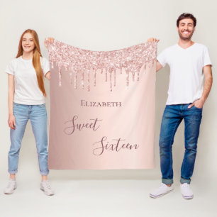 Sweet 16th sixteen teen girl 16 rose gold glitter fleece blanket