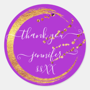 Sweet 16th Thank You Date Bridal Fuchsia Pink Gold Classic Round Sticker