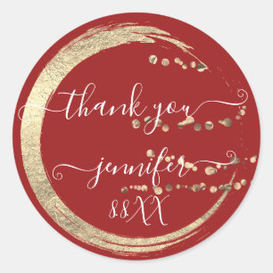 Sweet 16th Thank You Gold Save The Date Red Classic Round Sticker
