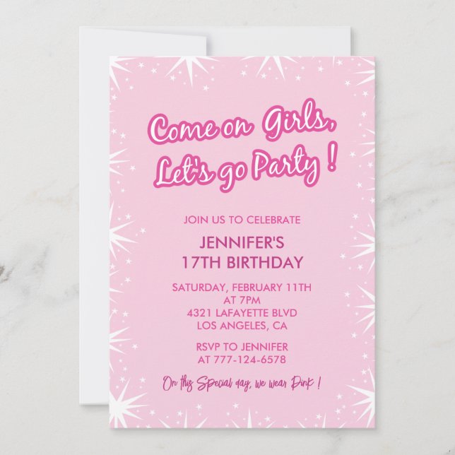 Sweet 17 anniversaire invitation fille moderne pou (Devant)
