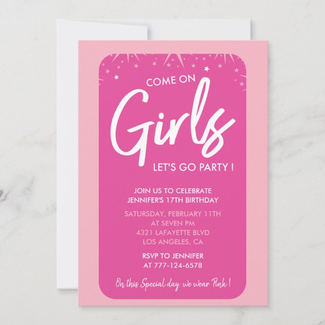 Sweet 17 birthday invitation modern pink (Front)