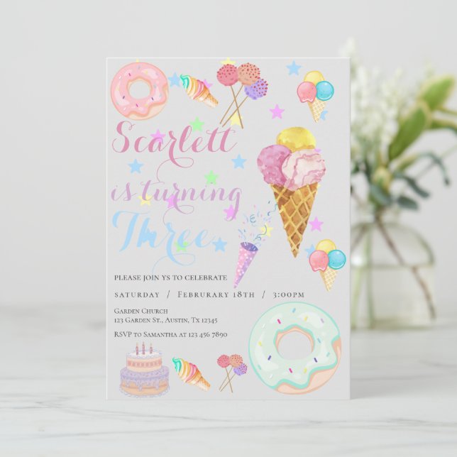 Sweet 3rd Birthday Invitation (Standing Front)