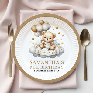 Sweet 3rd Birthday Teddy Bear Gold Ivory Plates