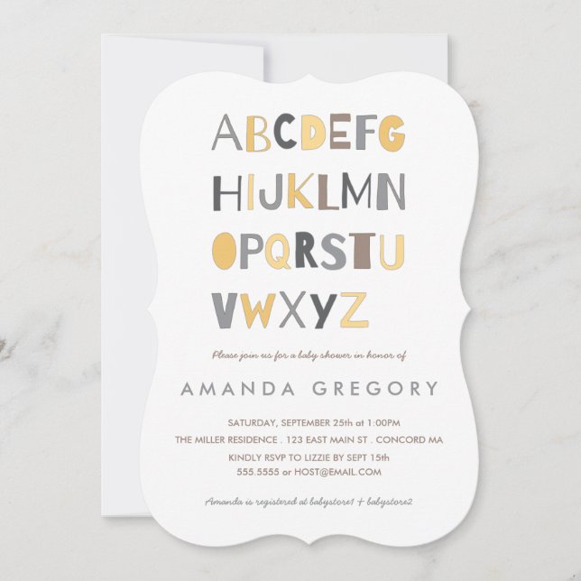 Sweet ABC Modern Baby shower Invitation (Devant)