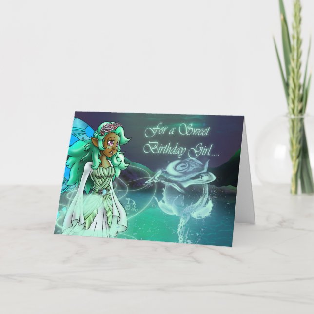 Sweet African American Fairy Birthday Card (Front)