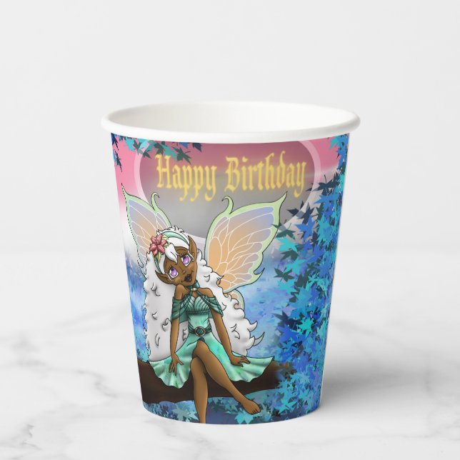 Sweet African American Fairy Birthday Paper Cups (Back)