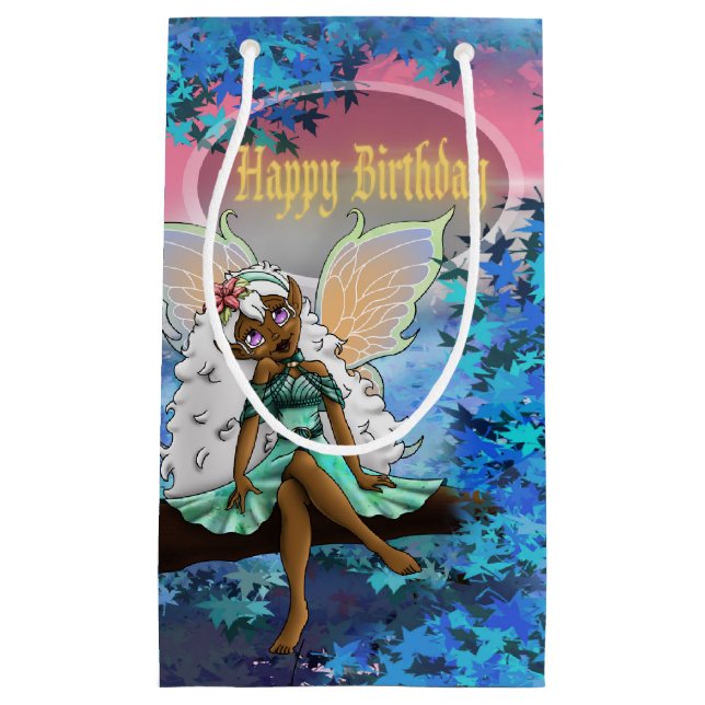 Sweet African American Fairy Birthday Small Gift Bag (Front)