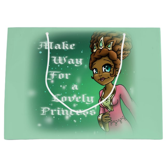 Sweet African American Princess Birthday Large Gift Bag (Front)