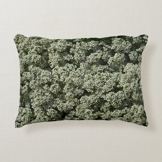 Sweet Alyssum Flowers White Floral Accent Pillow (Front)