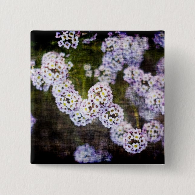 Sweet Alyssum in Grunge 2 Inch Square Button (Front)
