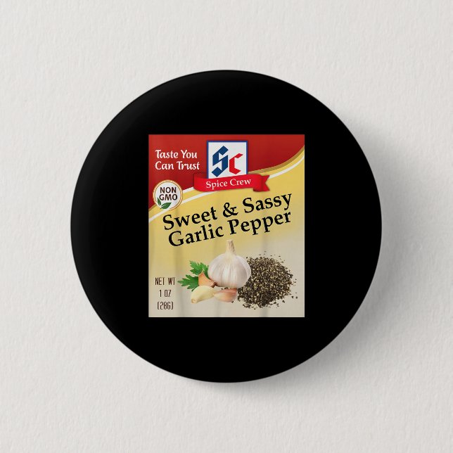 Sweet &amp; Sy Garlic Pepper Condiment Sce Group M 2 Inch Round Button (Front)